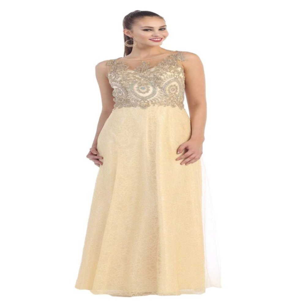 MAY QUEEN - MQ1293 BEADED BATEAU EVENING DRESS